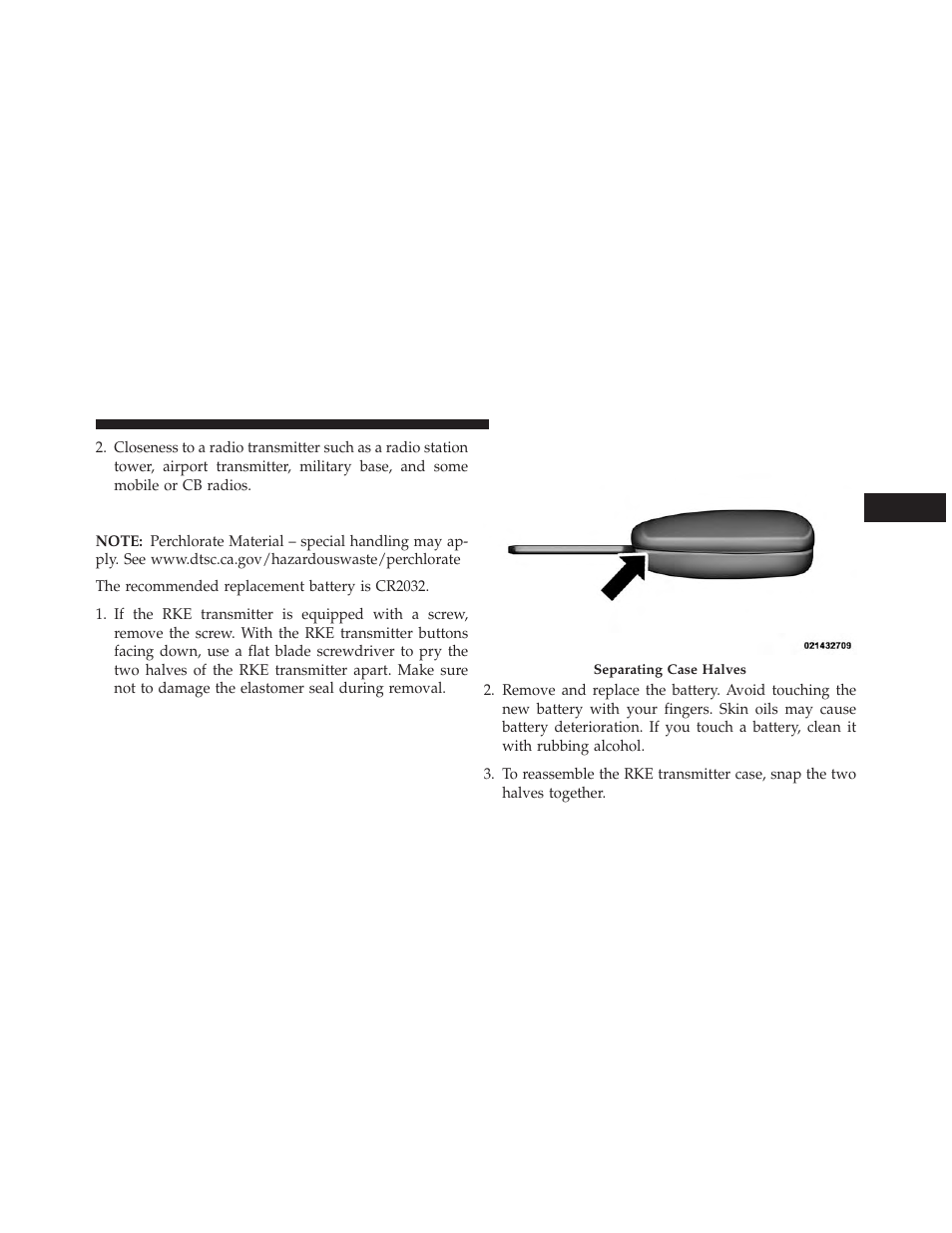 Transmitter battery replacement | Jeep 2013 Compass User Manual | Page 27 / 517