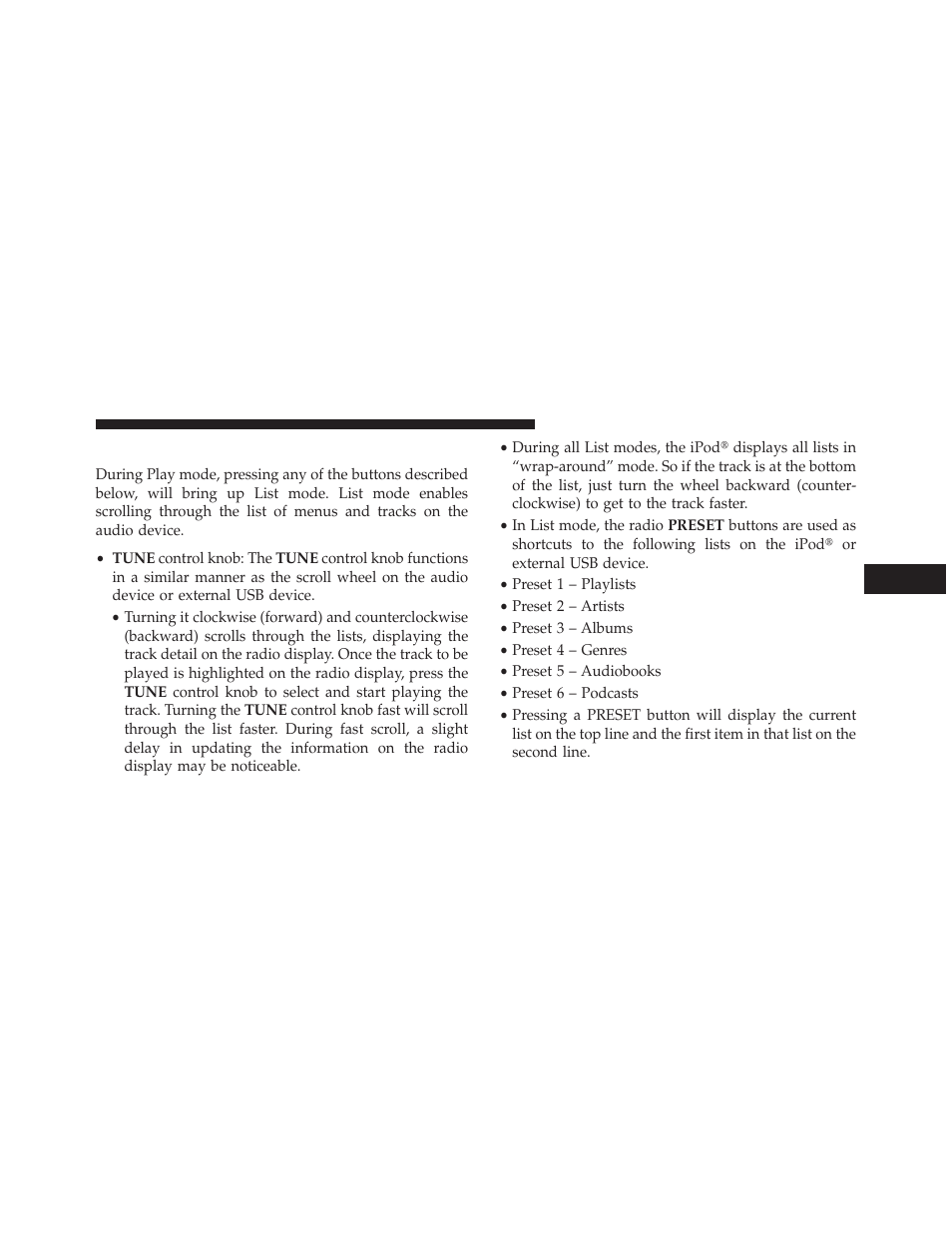 List or browse mode | Jeep 2013 Compass User Manual | Page 293 / 517