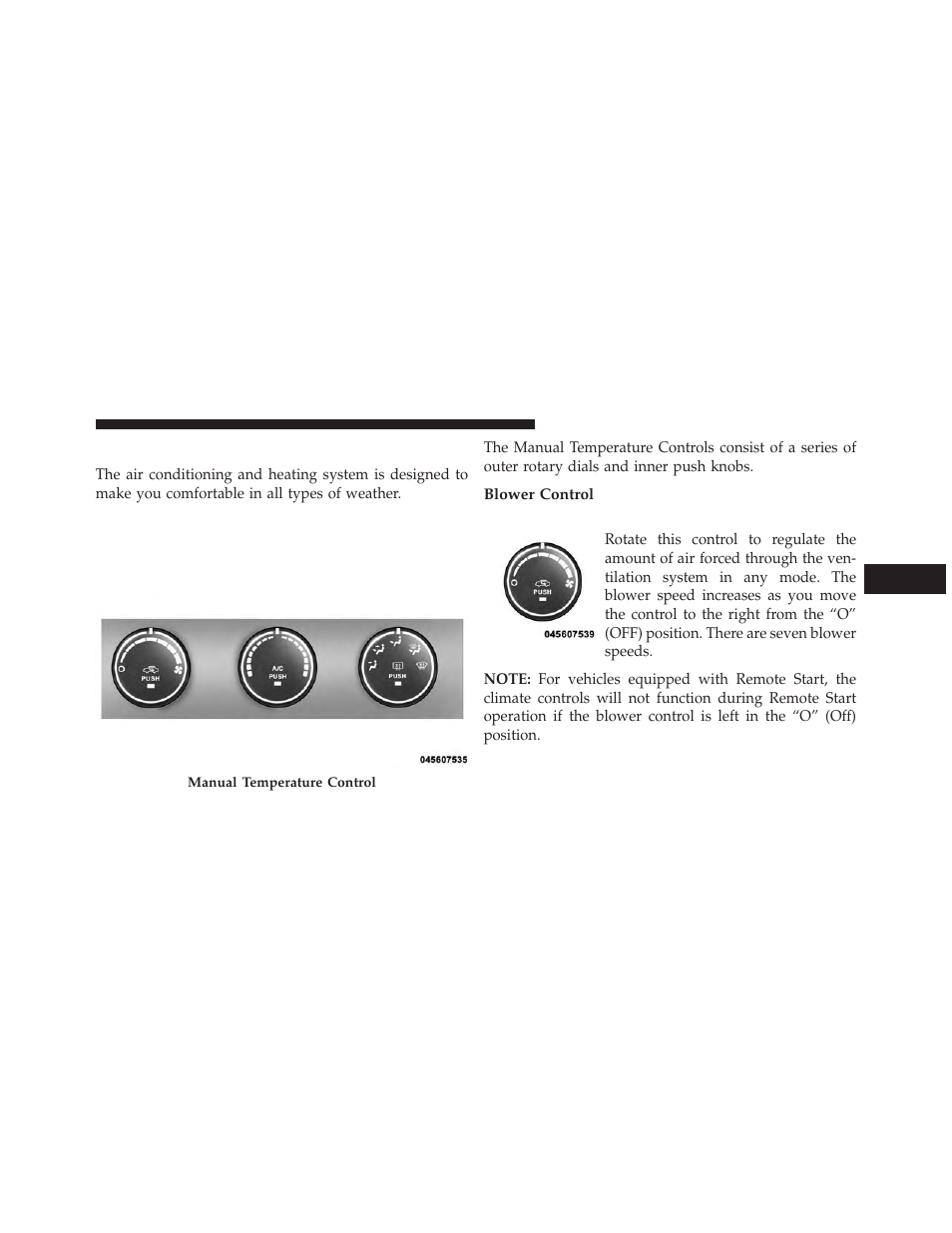 Climate controls, Manual heating and air conditioning, Blower control | Jeep 2013 Compass User Manual | Page 299 / 517