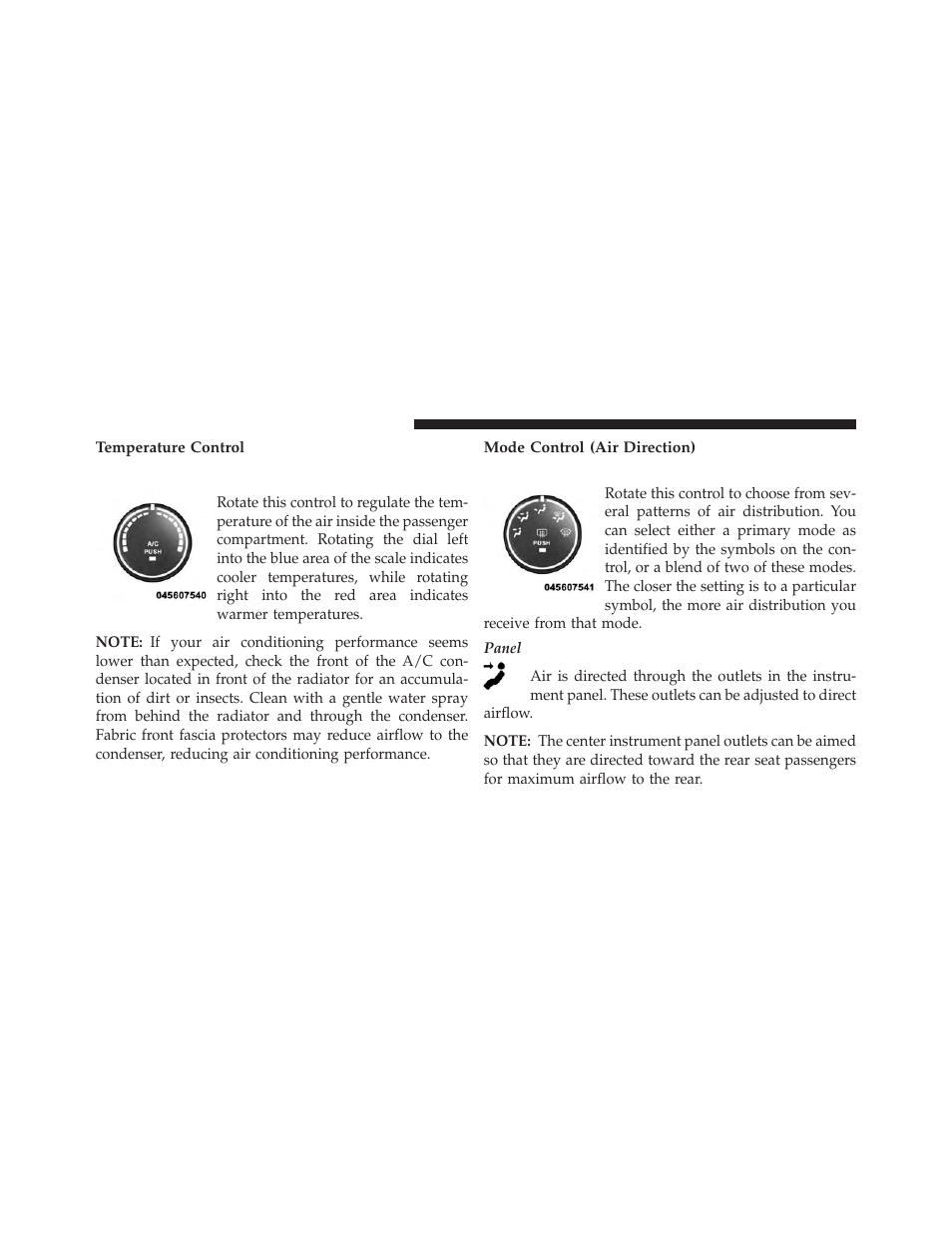 Temperature control, Mode control (air direction) | Jeep 2013 Compass User Manual | Page 300 / 517