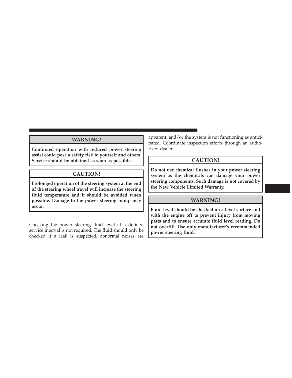 Power steering fluid check | Jeep 2013 Compass User Manual | Page 335 / 517