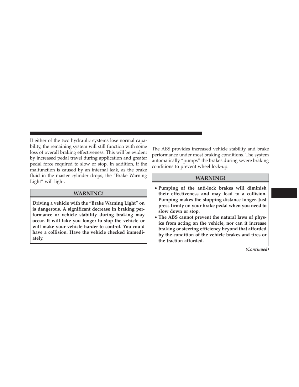 Anti-lock brake system (abs) | Jeep 2013 Compass User Manual | Page 339 / 517