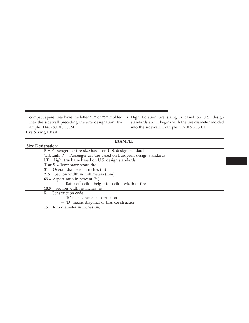 Tire sizing chart | Jeep 2013 Compass User Manual | Page 353 / 517