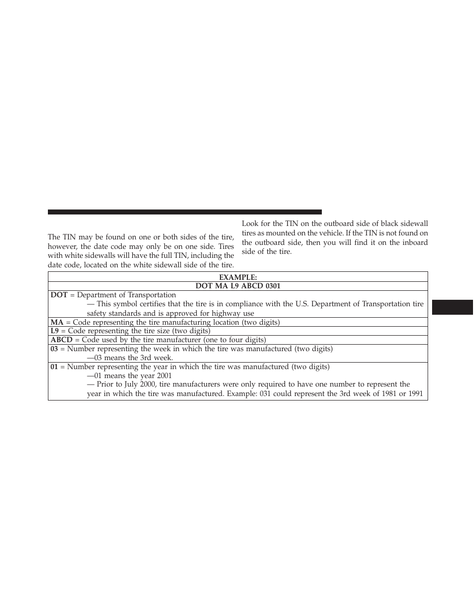 Tire identification number (tin) | Jeep 2013 Compass User Manual | Page 355 / 517