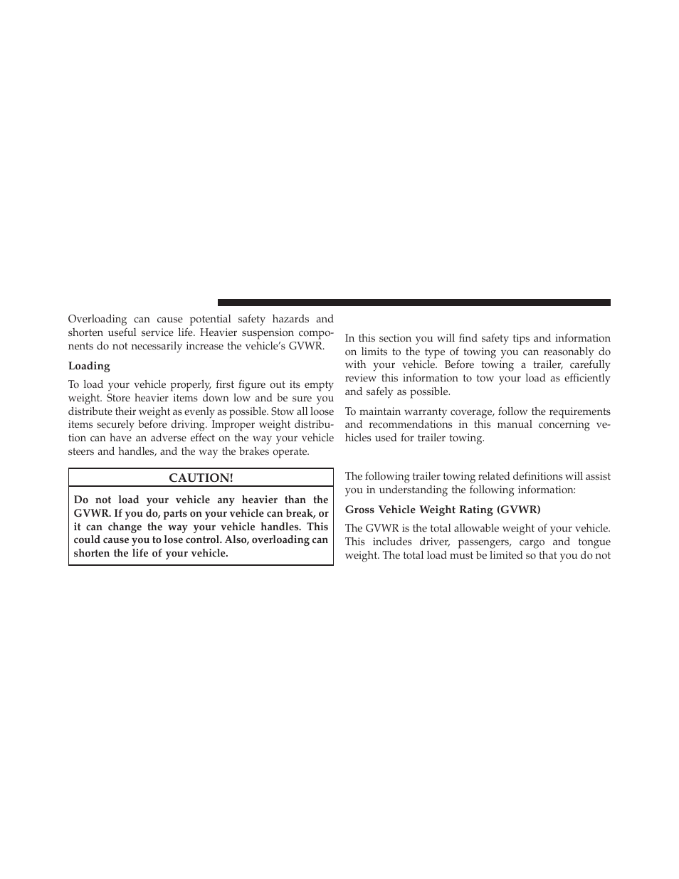 Loading, Trailer towing, Common towing definitions | Gross vehicle weight rating (gvwr) | Jeep 2013 Compass User Manual | Page 392 / 517