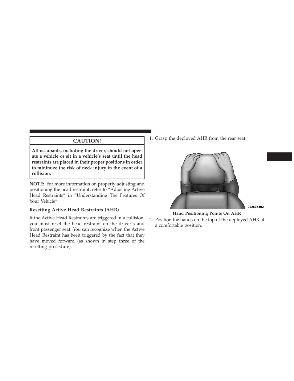 Resetting active head restraints (ahr) | Jeep 2013 Compass User Manual | Page 59 / 517