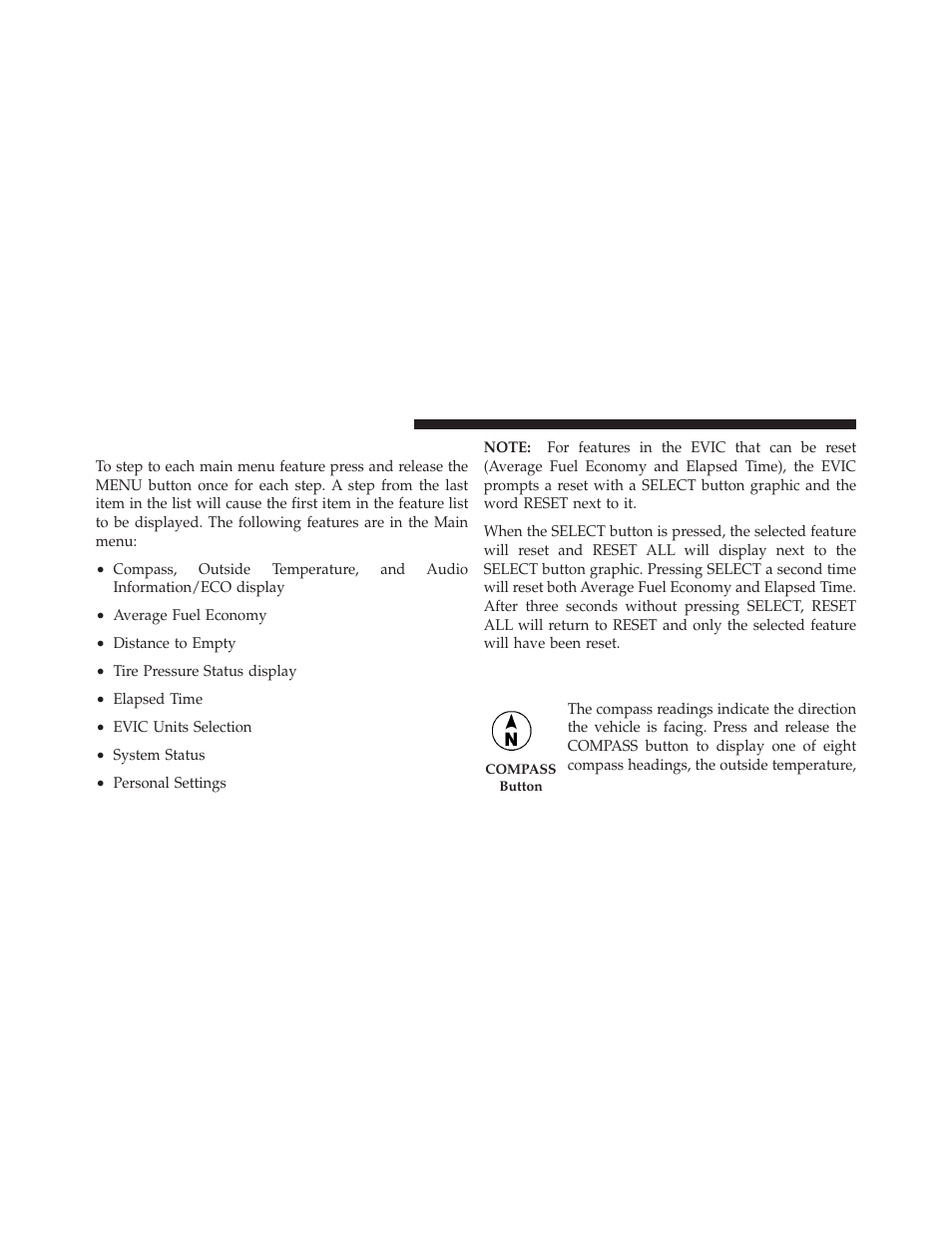 Evic main menu, Compass display / eco, Fuel saver mode) — if equipped | Jeep 2012 Liberty User Manual | Page 246 / 558