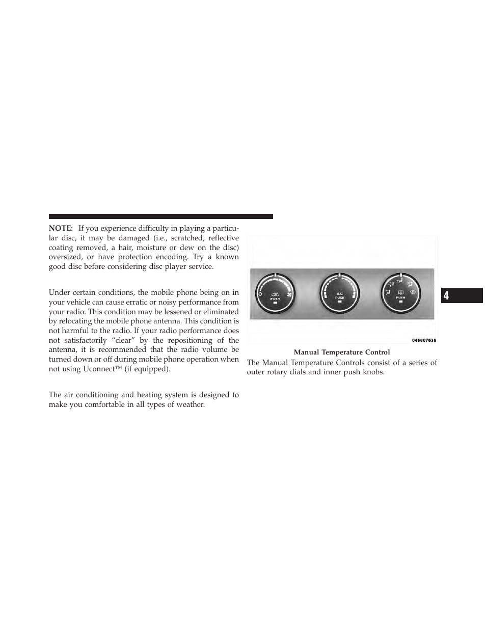 Radio operation and mobile phones, Climate controls, Manual heating and air conditioning | Jeep 2012 Liberty User Manual | Page 303 / 558