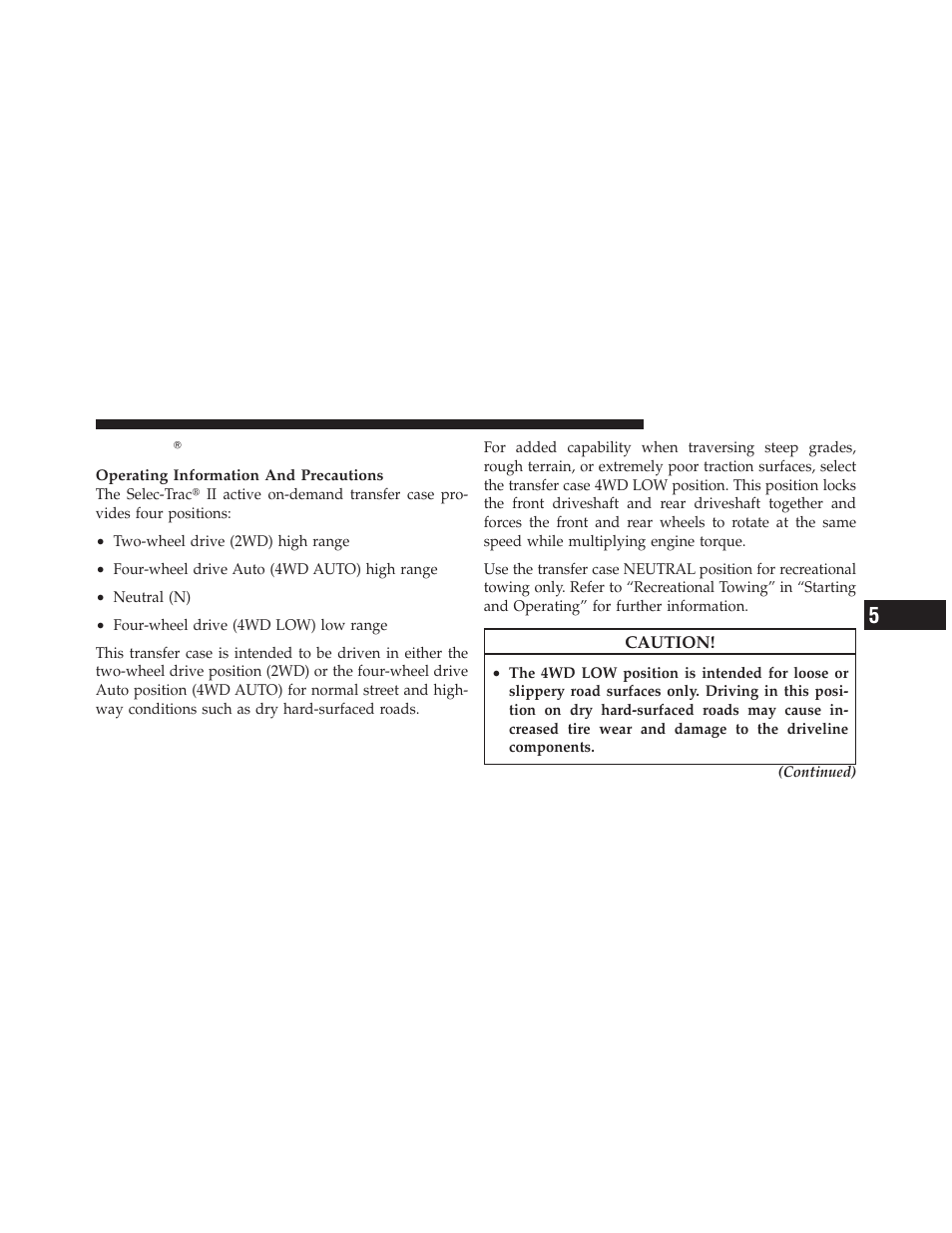 Selec-tracĥ ii transfer case – if equipped, Selec-trac௡ ii transfer case – if equipped | Jeep 2012 Liberty User Manual | Page 341 / 558