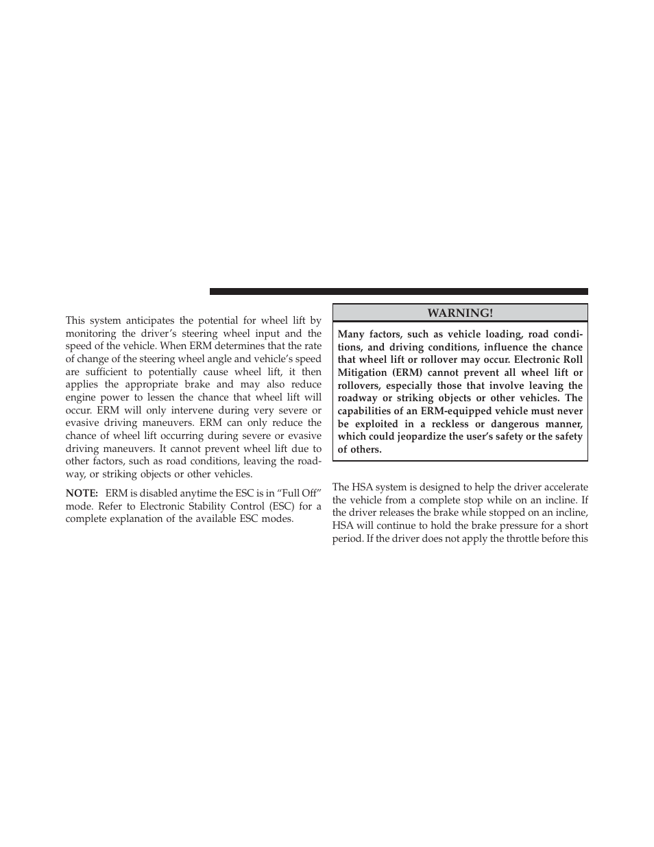 Electronic roll mitigation (erm), Hill start assist (hsa) | Jeep 2012 Liberty User Manual | Page 360 / 558