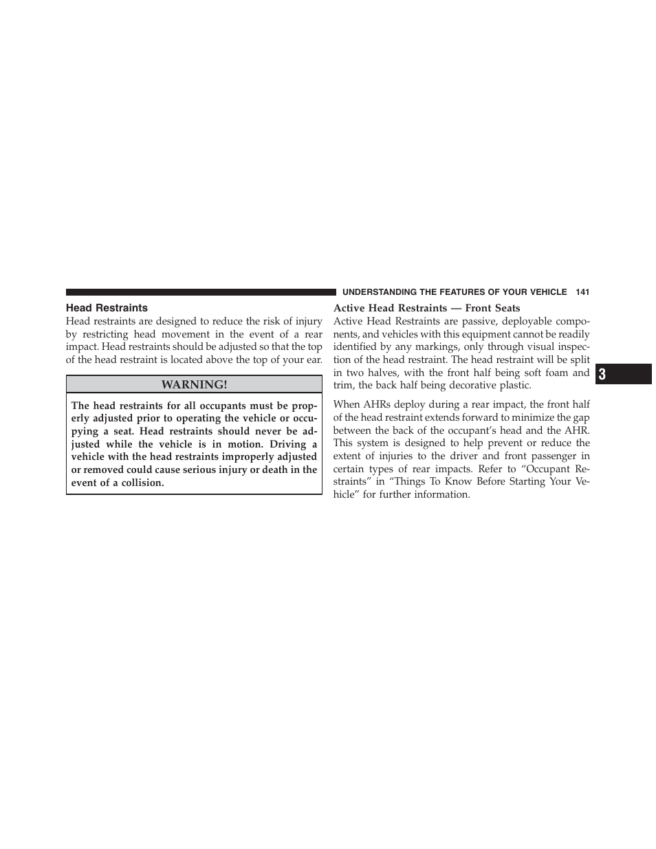 Head restraints | Jeep 2012 Compass User Manual | Page 143 / 497