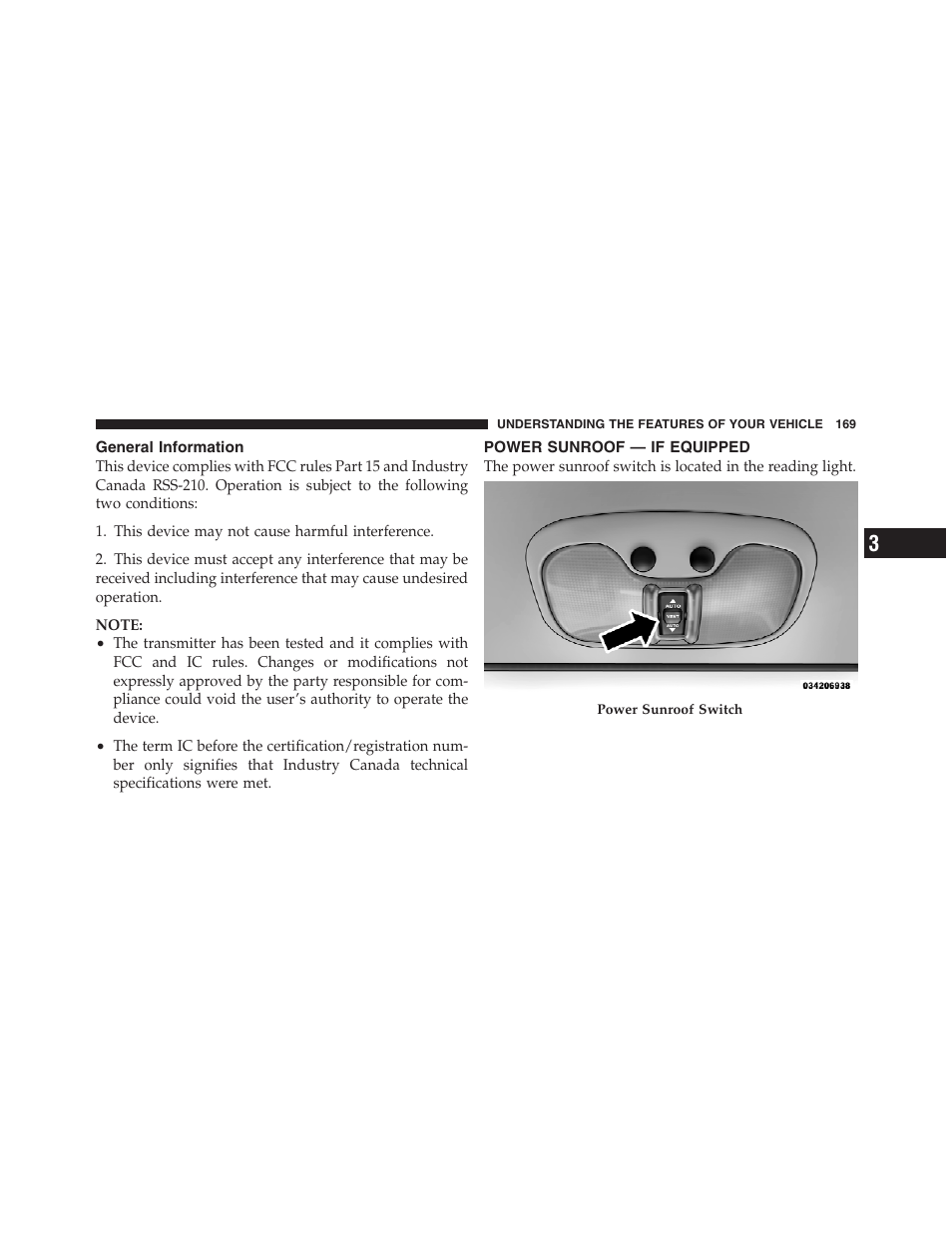 General information, Power sunroof — if equipped | Jeep 2012 Compass User Manual | Page 171 / 497