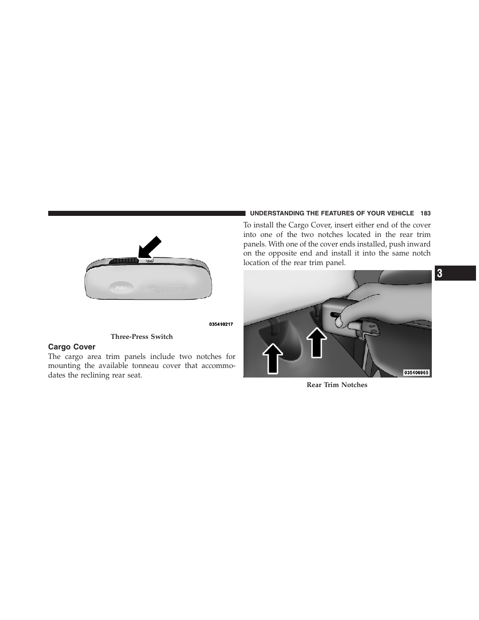 Cargo cover | Jeep 2012 Compass User Manual | Page 185 / 497