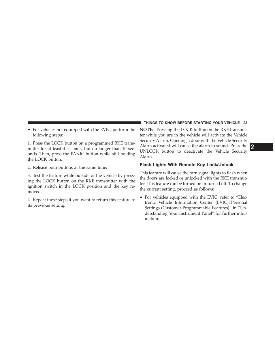 Flash lights with remote key lock/unlock | Jeep 2012 Compass User Manual | Page 25 / 497