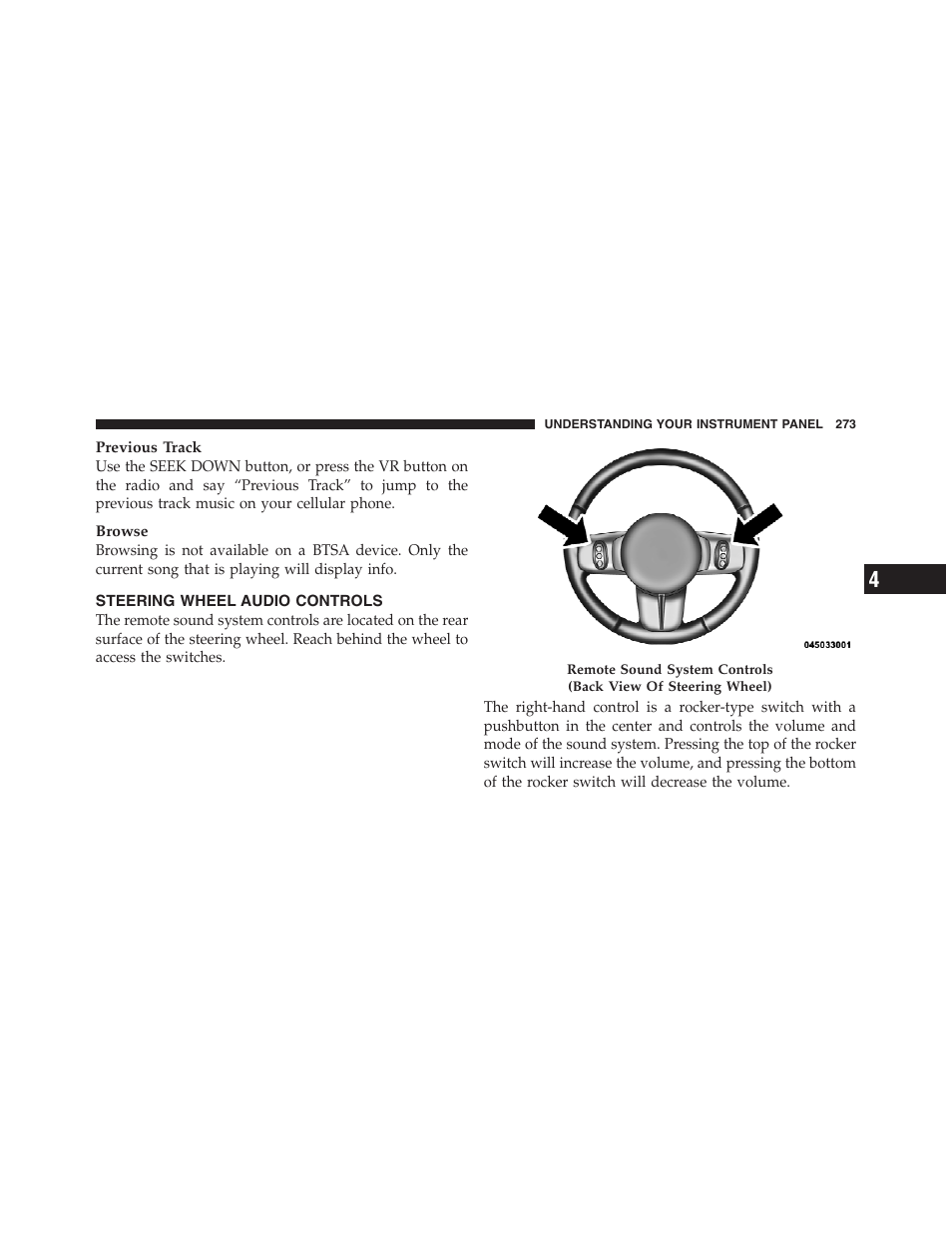 Steering wheel audio controls | Jeep 2012 Compass User Manual | Page 275 / 497