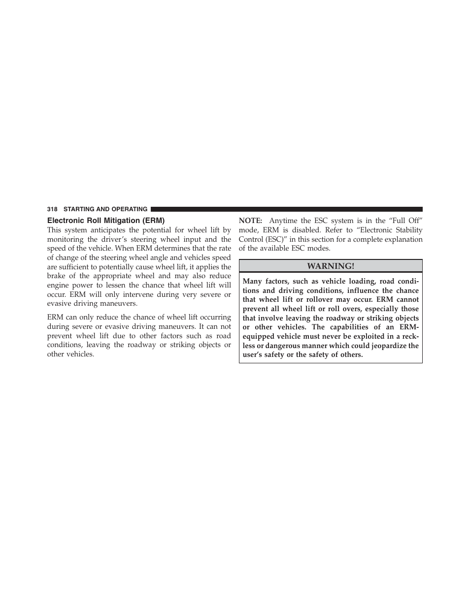 Electronic roll mitigation (erm) | Jeep 2012 Compass User Manual | Page 320 / 497