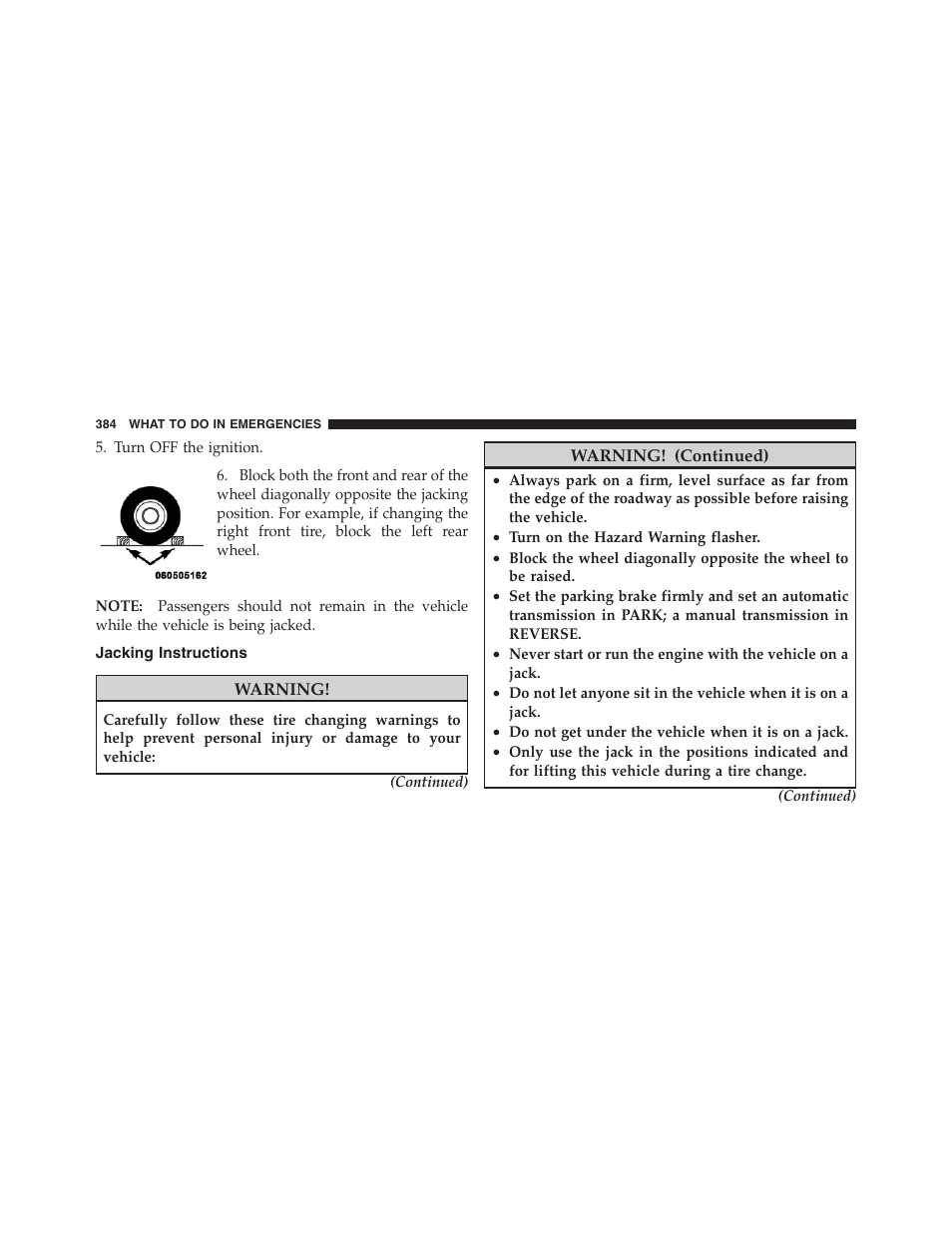Jacking instructions | Jeep 2012 Compass User Manual | Page 386 / 497
