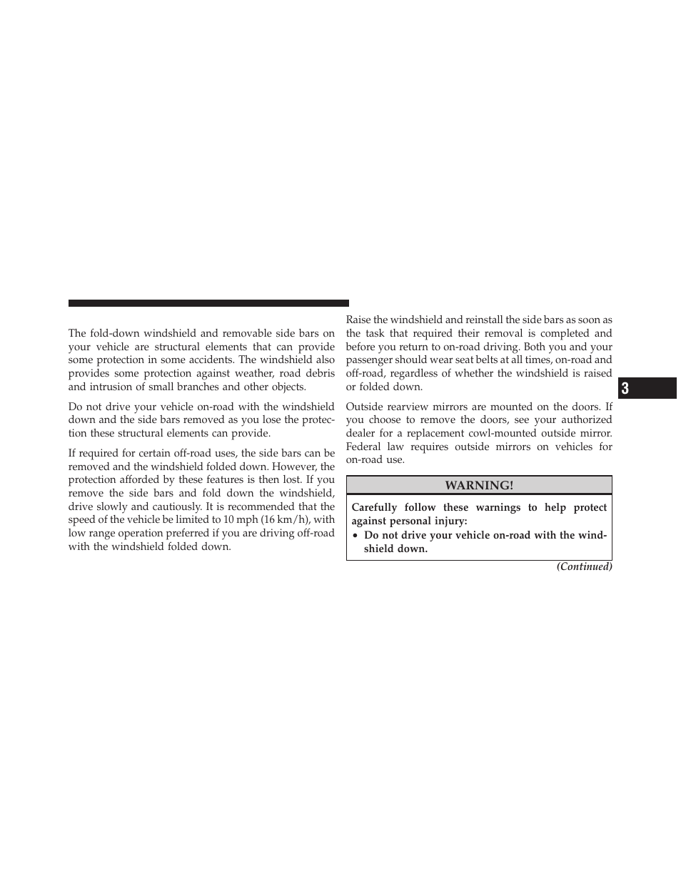 Folding windshield | Jeep 2011 Wrangler User Manual | Page 255 / 603