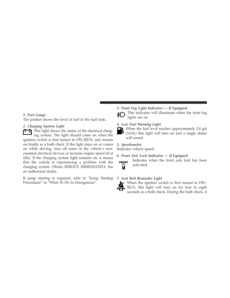 Instrument cluster descriptions | Jeep 2011 Wrangler User Manual | Page 268 / 603