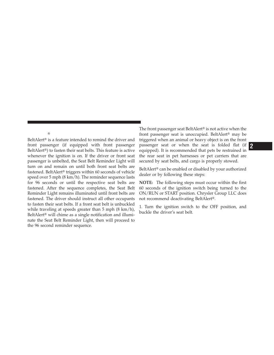 Enhanced seat belt use reminder system, Beltalert | Jeep 2011 Wrangler User Manual | Page 59 / 603