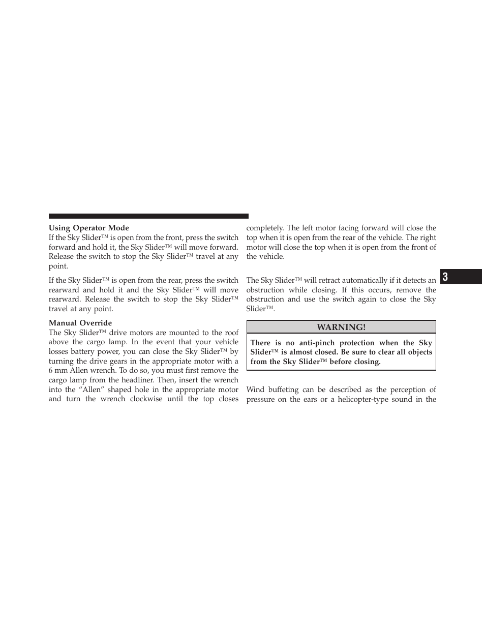 Anti-pinch protect feature, Wind buffeting | Jeep 2011 Liberty User Manual | Page 199 / 542