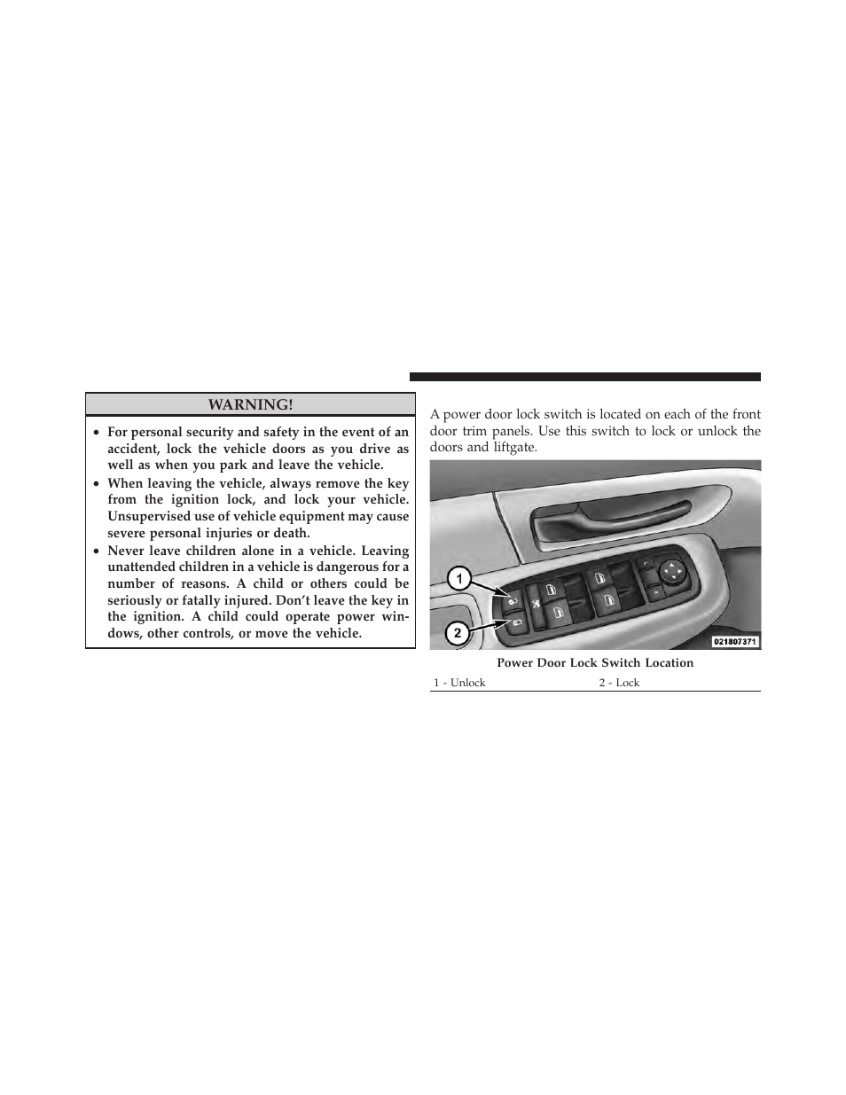 Power door locks | Jeep 2011 Liberty User Manual | Page 32 / 542