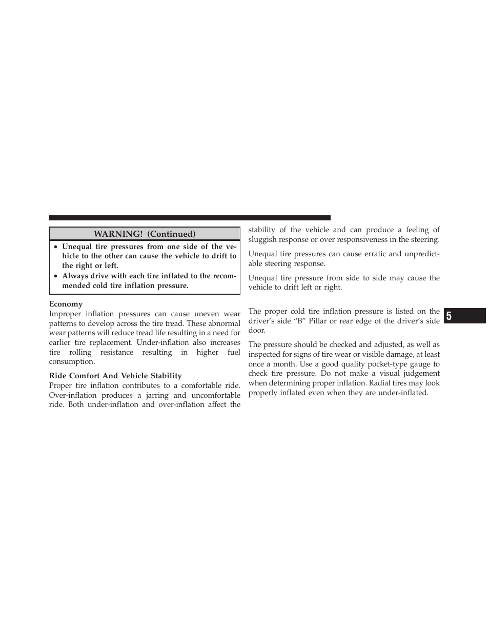 Tire inflation pressures | Jeep 2011 Liberty User Manual | Page 369 / 542