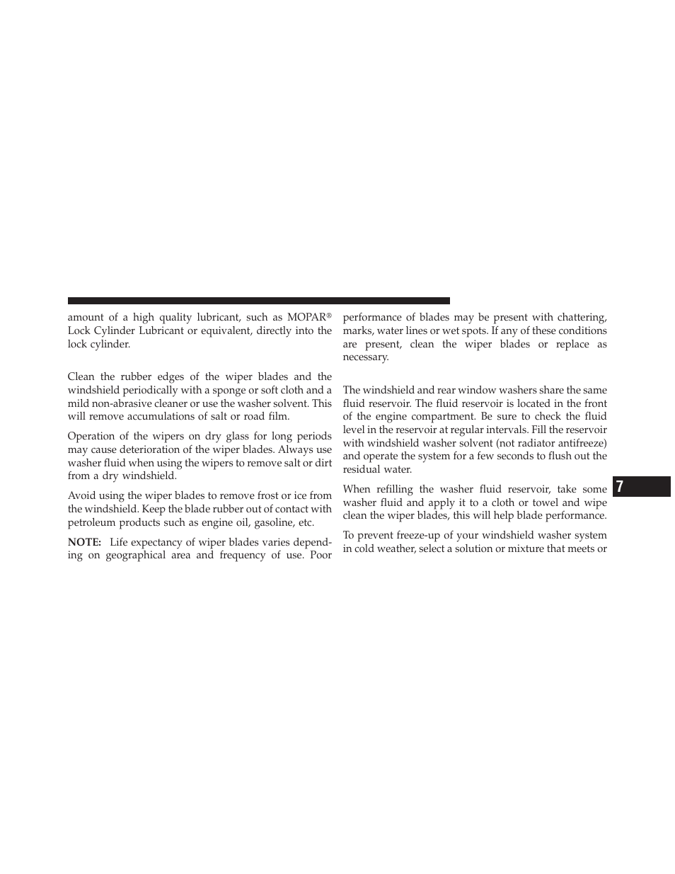 Windshield wiper blades, Adding washer fluid | Jeep 2011 Liberty User Manual | Page 457 / 542