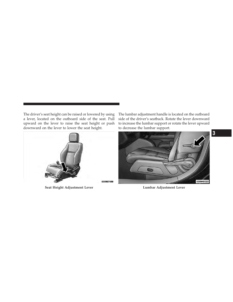 Manual seat height adjustment — if equipped, Manual lumbar — if equipped, Manual seat height adjustment — if | Equipped | Jeep 2011 Compass User Manual | Page 139 / 490