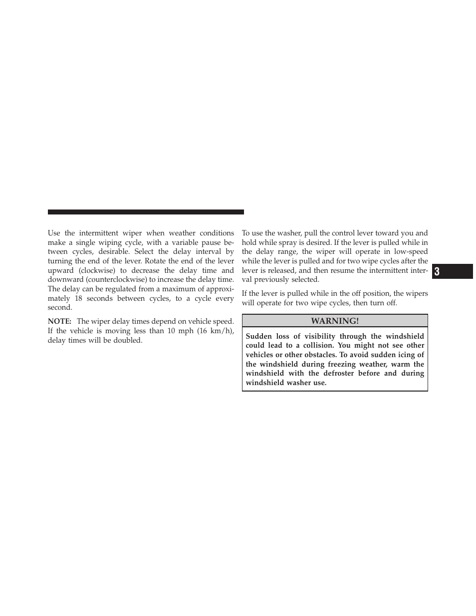 Intermittent wiper system, Windshield washers | Jeep 2011 Compass User Manual | Page 155 / 490
