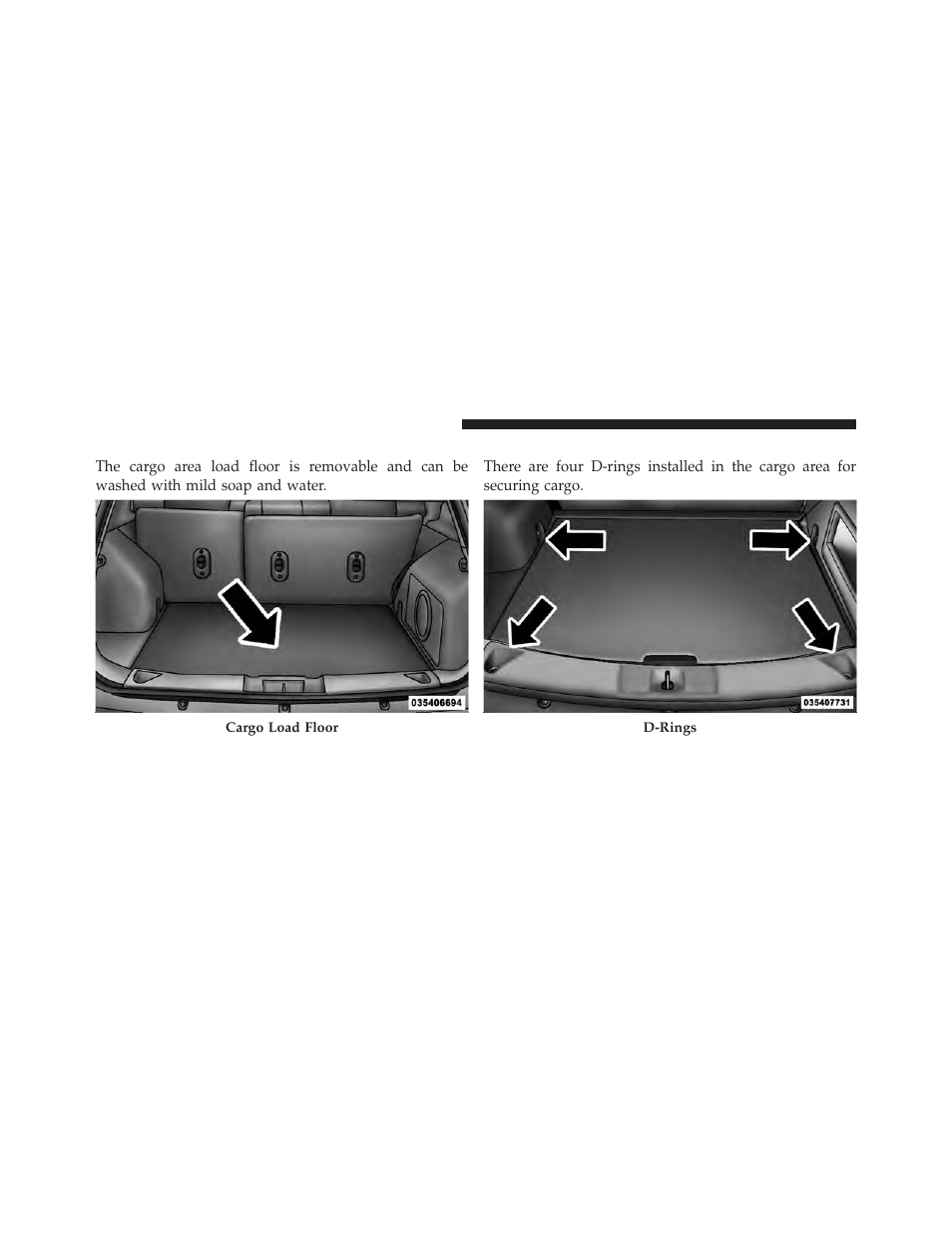Removable load floor, Cargo tie-down loops | Jeep 2011 Compass User Manual | Page 182 / 490