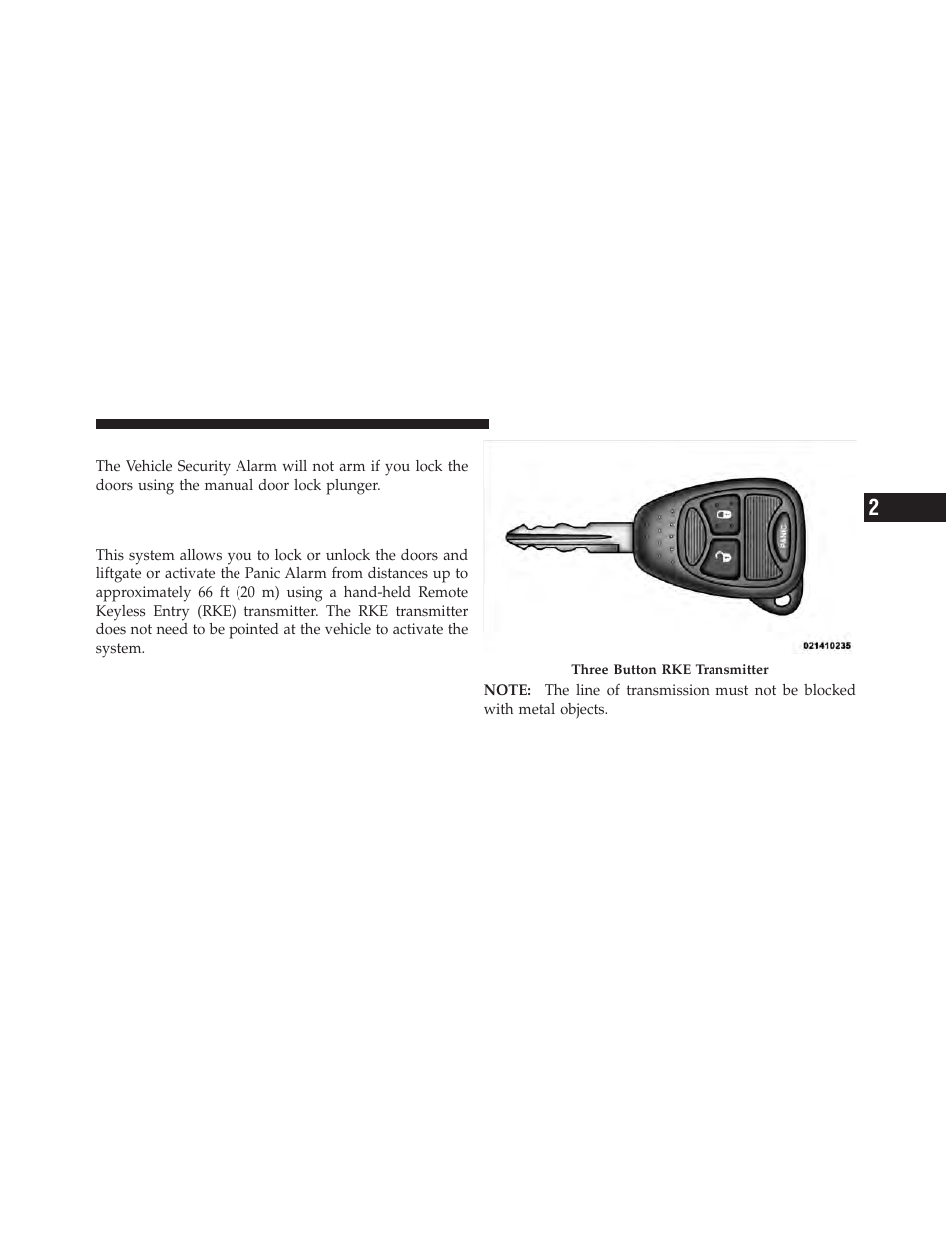 Vehicle security alarm manual override, Remote keyless entry (rke) — if equipped | Jeep 2011 Compass User Manual | Page 21 / 490