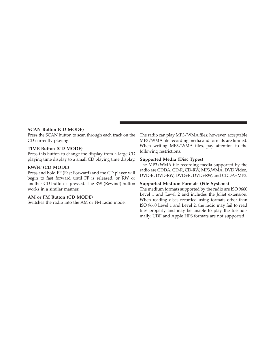 Notes on playing mp3/wma files | Jeep 2011 Compass User Manual | Page 230 / 490