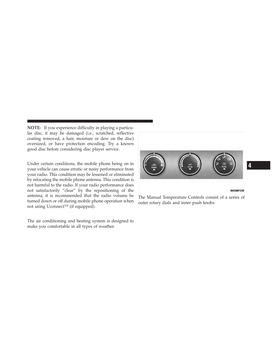 Radio operation and mobile phones, Climate controls, Manual heating and air conditioning | Jeep 2011 Compass User Manual | Page 273 / 490