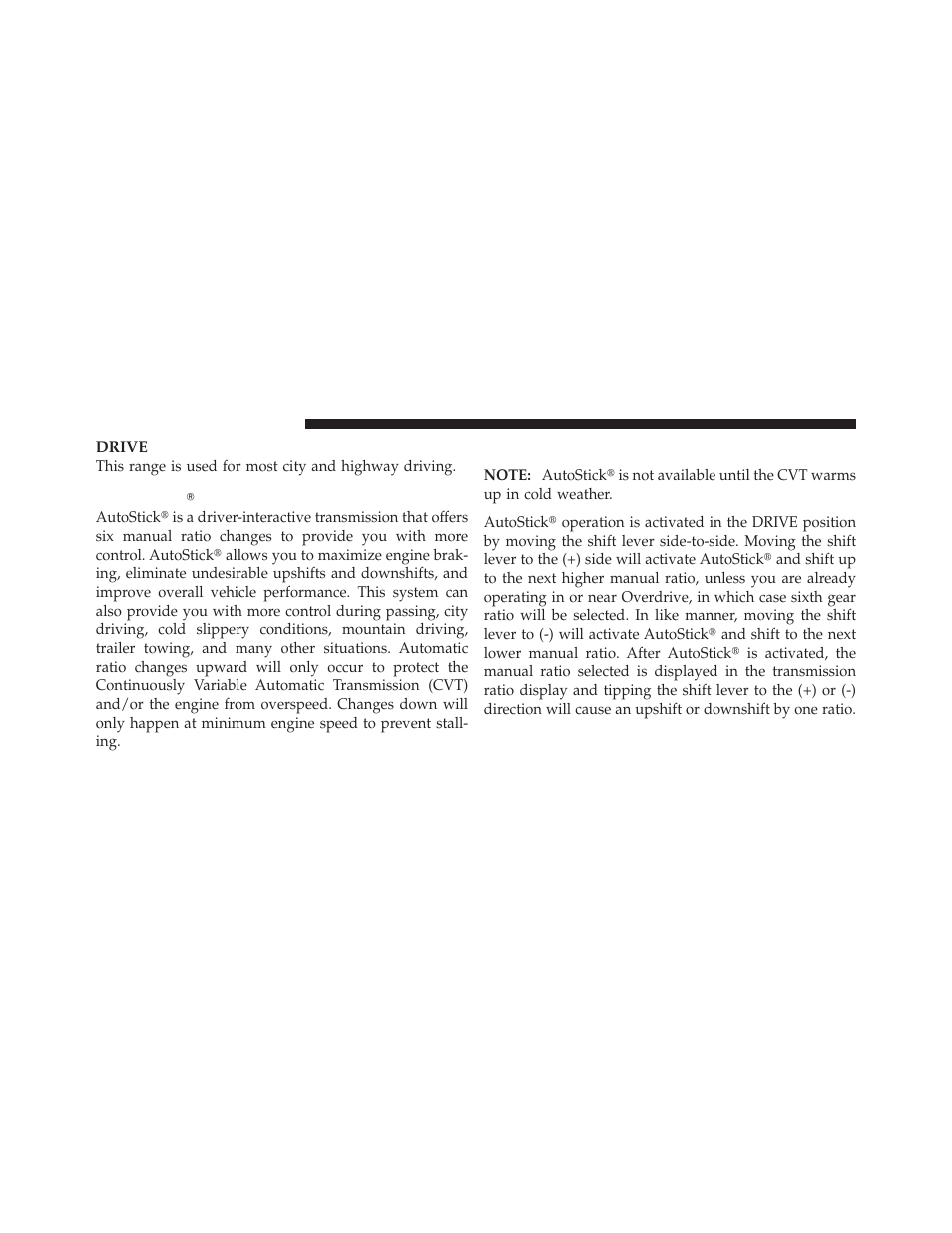 Autostickĥ — if equipped, Operation, Autostick௡ — if equipped | Jeep 2011 Compass User Manual | Page 300 / 490