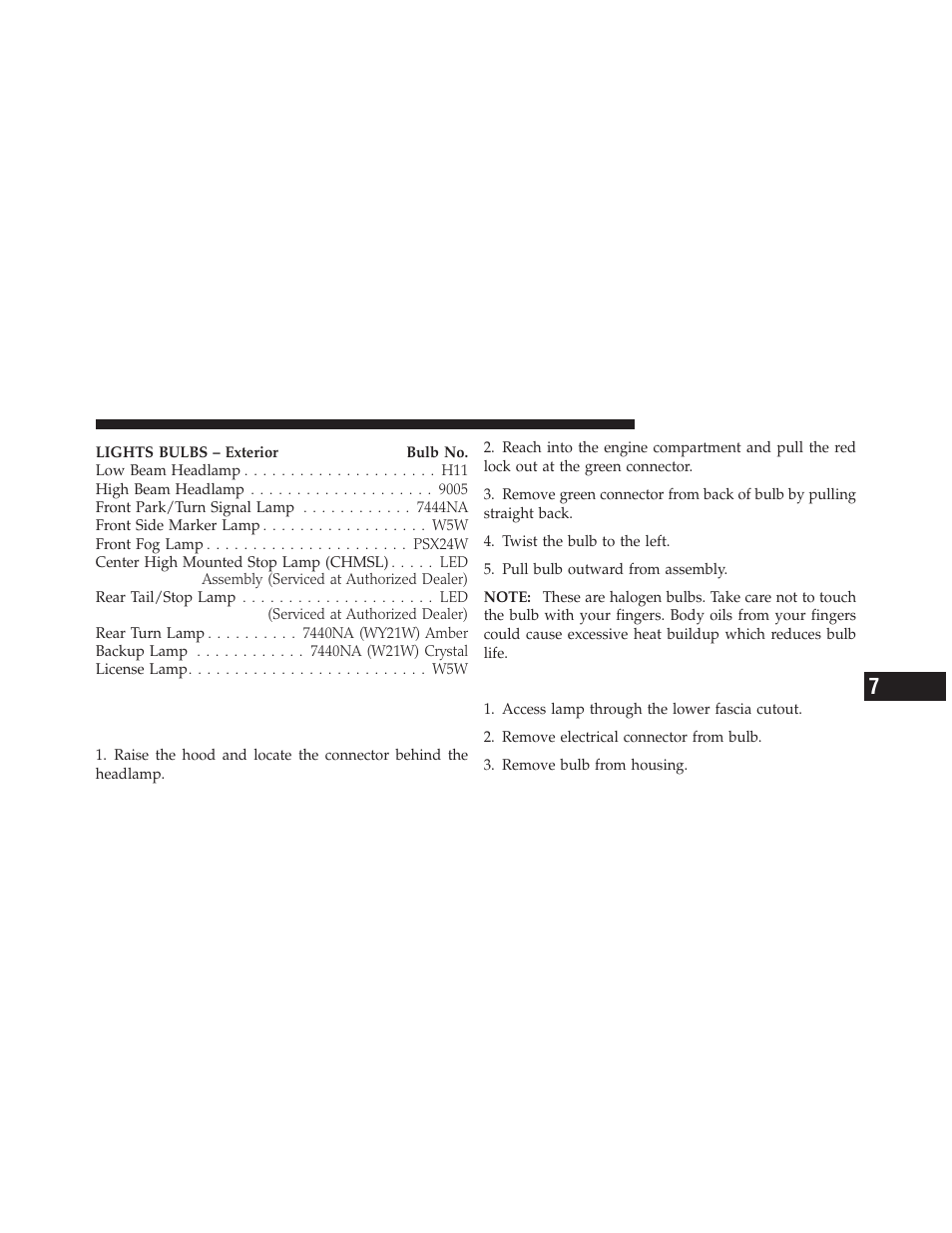 Bulb replacement, Headlamps, Fog lamps | Jeep 2011 Compass User Manual | Page 437 / 490