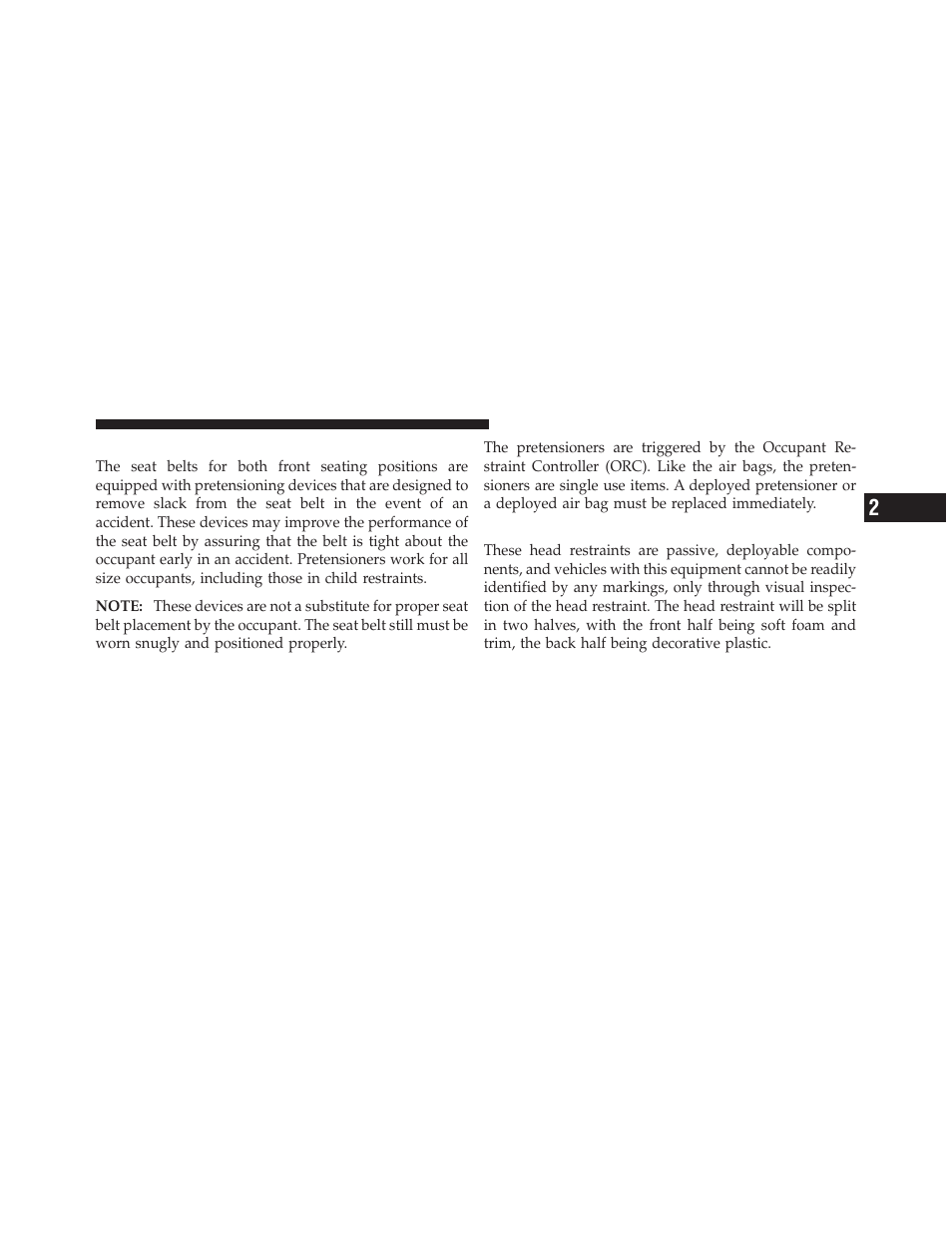 Seat belt pretensioners, Supplemental active head restraints (ahr) | Jeep 2011 Compass User Manual | Page 55 / 490
