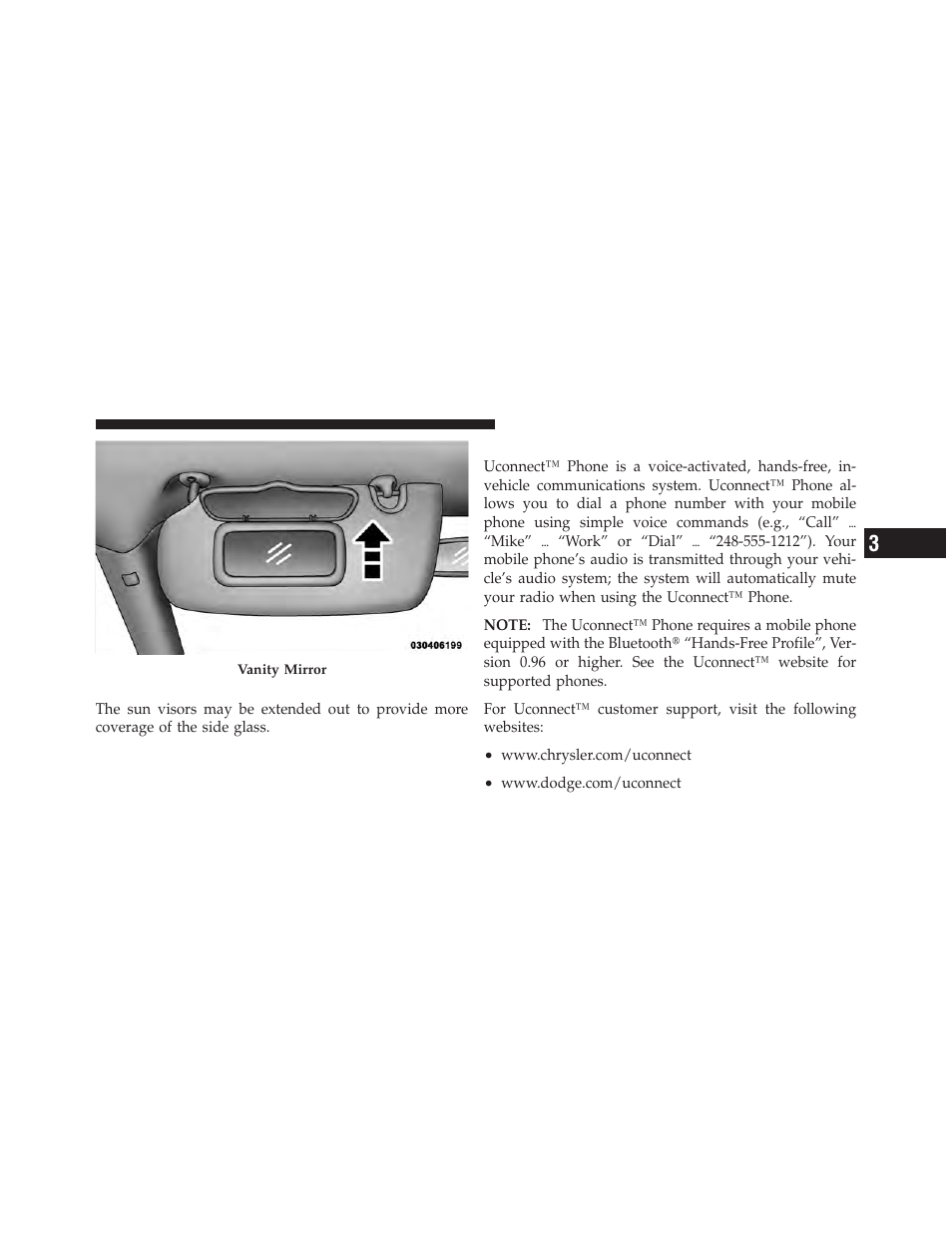 Sun visor sliding feature, Uconnect™ phone — if equipped | Jeep 2011 Compass User Manual | Page 99 / 490