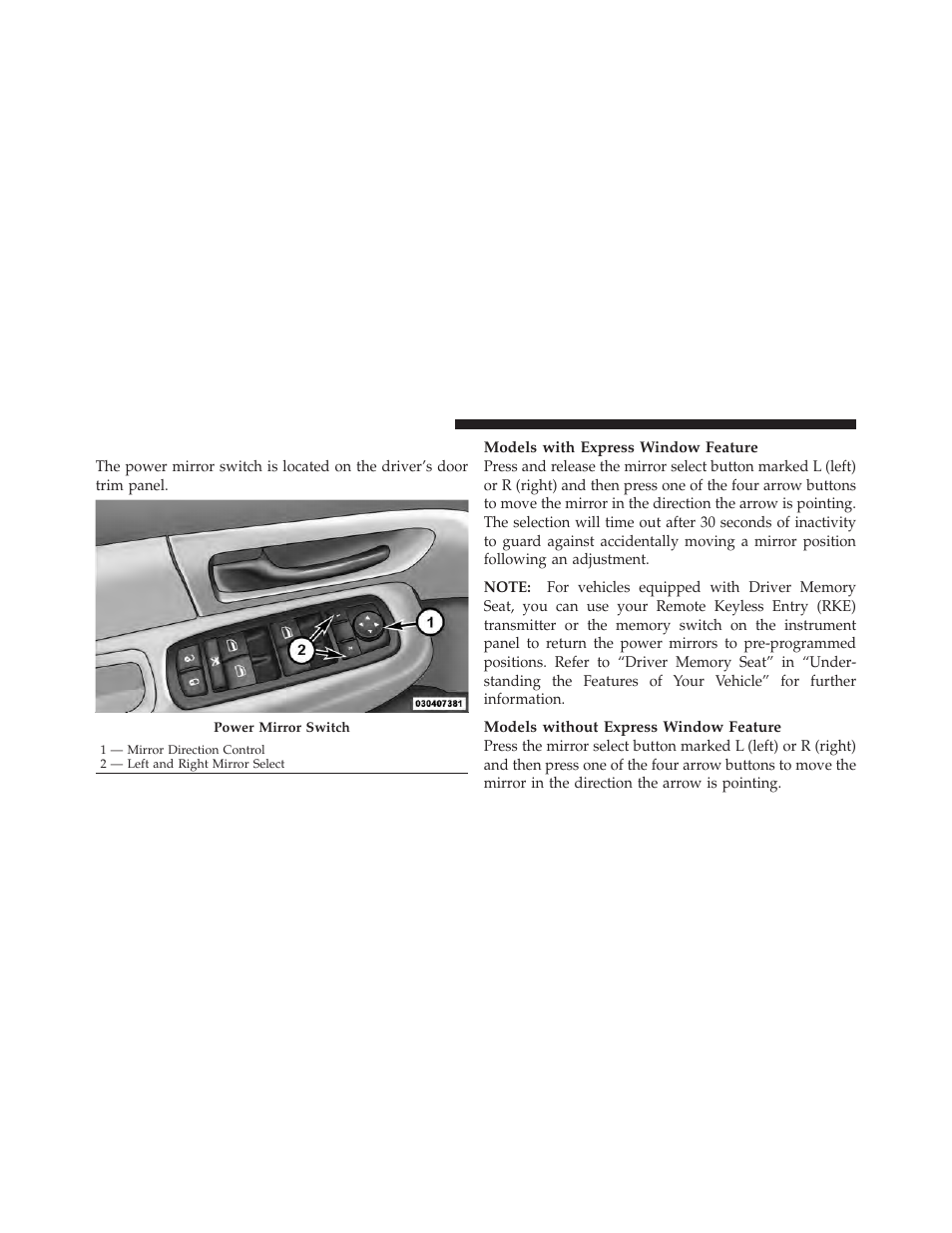 Power mirrors | Jeep 2010 Liberty User Manual | Page 97 / 528