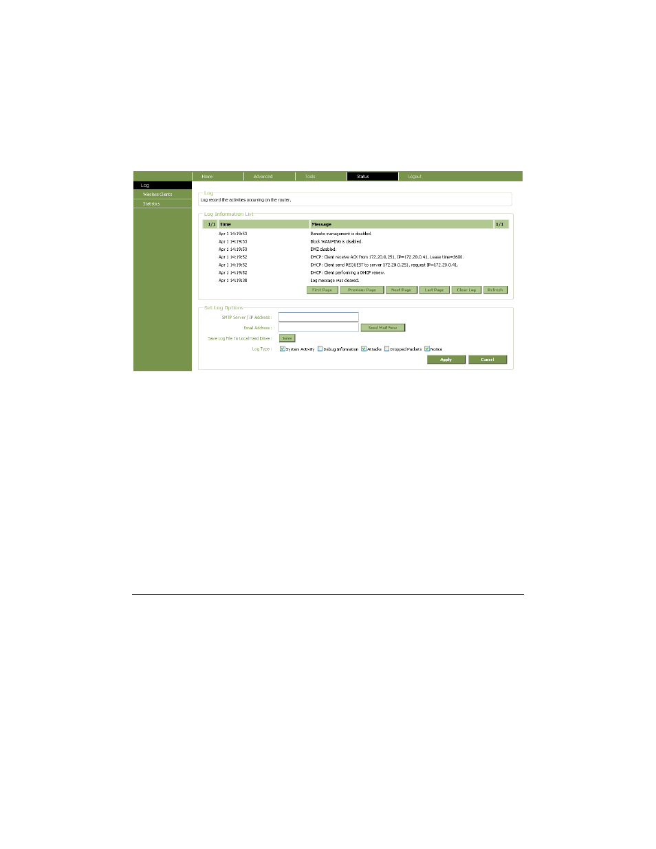 Menu “status | Conceptronic Version 1.0 802.11n Wireless Broadband Router C300BRS4A User Manual | Page 67 / 76