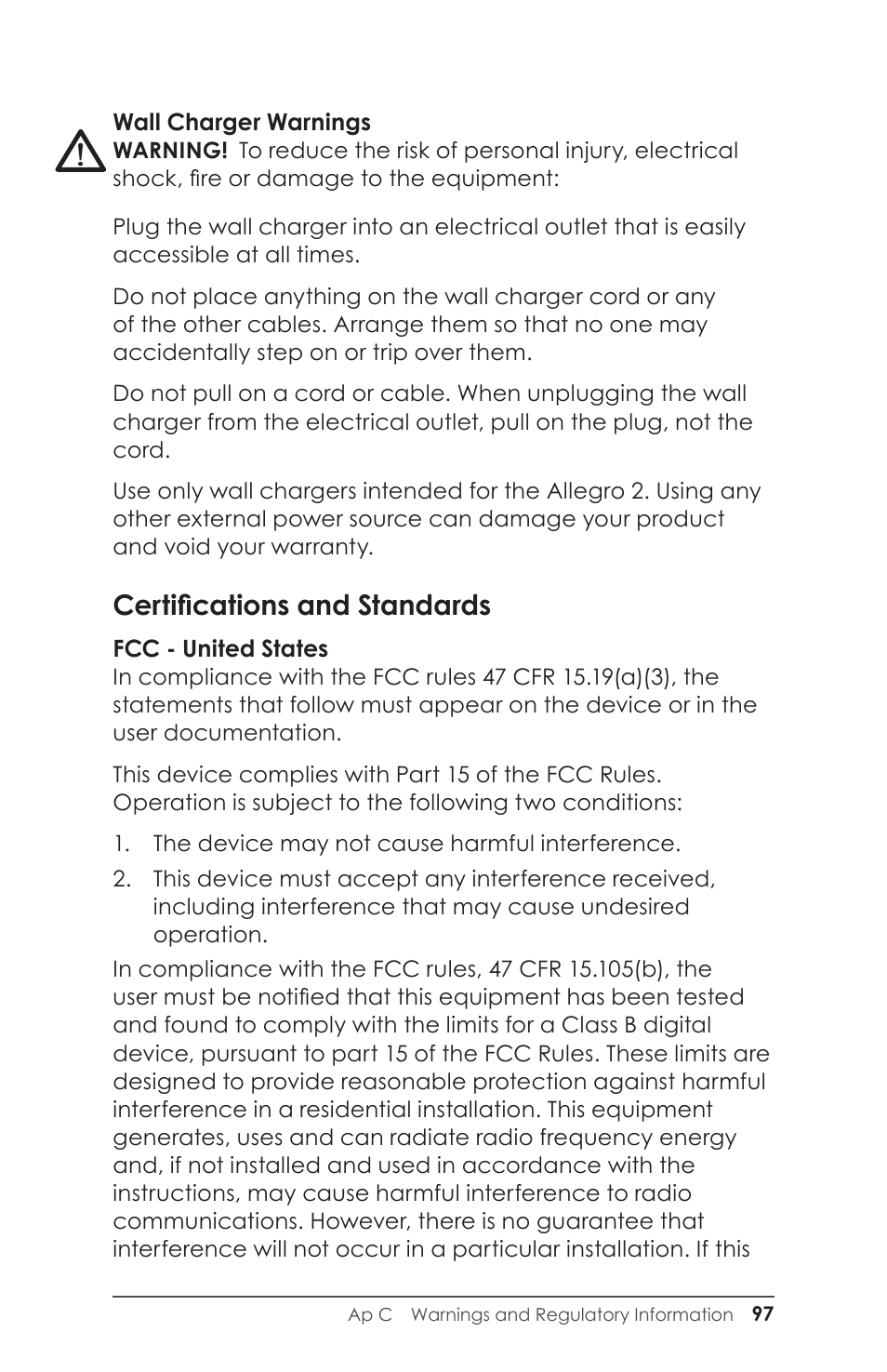 Certifications and standards | Juniper Systems Allegro 2 User Guide User Manual | Page 101 / 119
