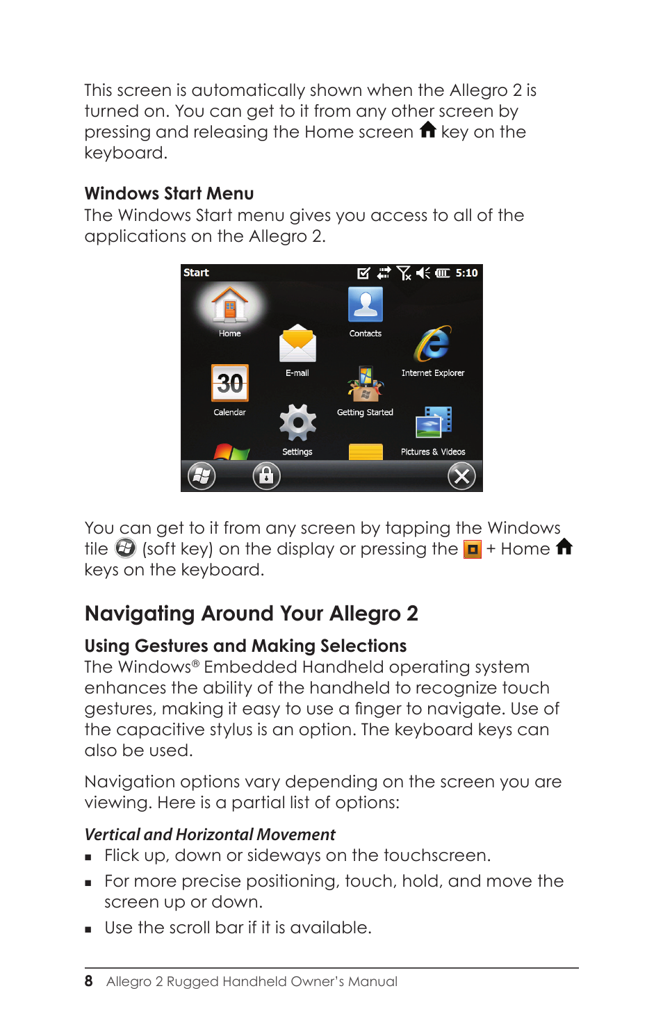 Navigating around your allegro 2 | Juniper Systems Allegro 2 User Guide User Manual | Page 12 / 119