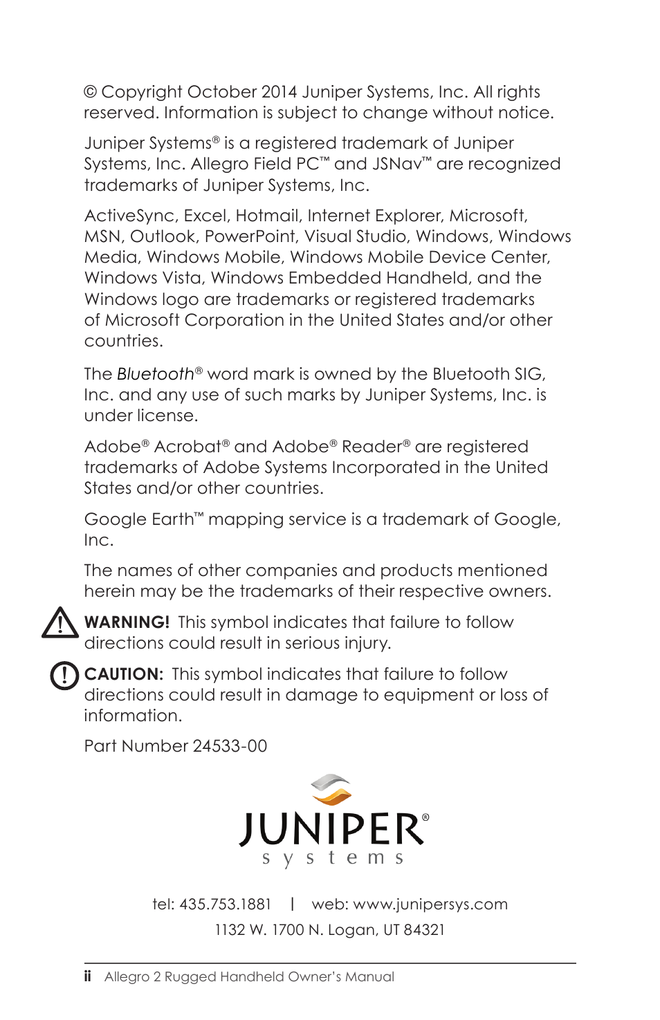 Juniper Systems Allegro 2 User Guide User Manual | Page 2 / 119