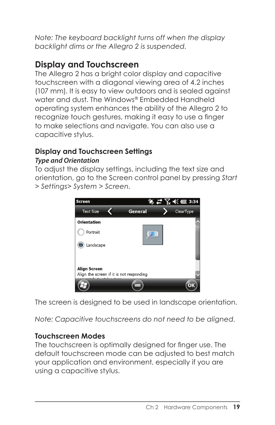 Display and touchscreen | Juniper Systems Allegro 2 User Guide User Manual | Page 23 / 119