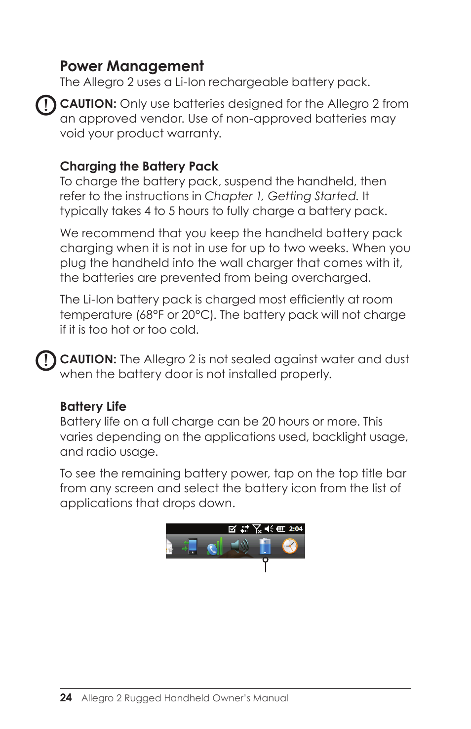 Power management | Juniper Systems Allegro 2 User Guide User Manual | Page 28 / 119