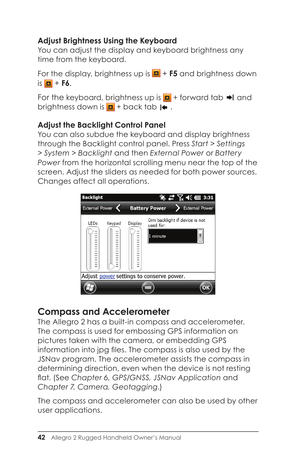Compass and accelerometer calibration, Compass and accelerometer | Juniper Systems Allegro 2 User Guide User Manual | Page 46 / 119