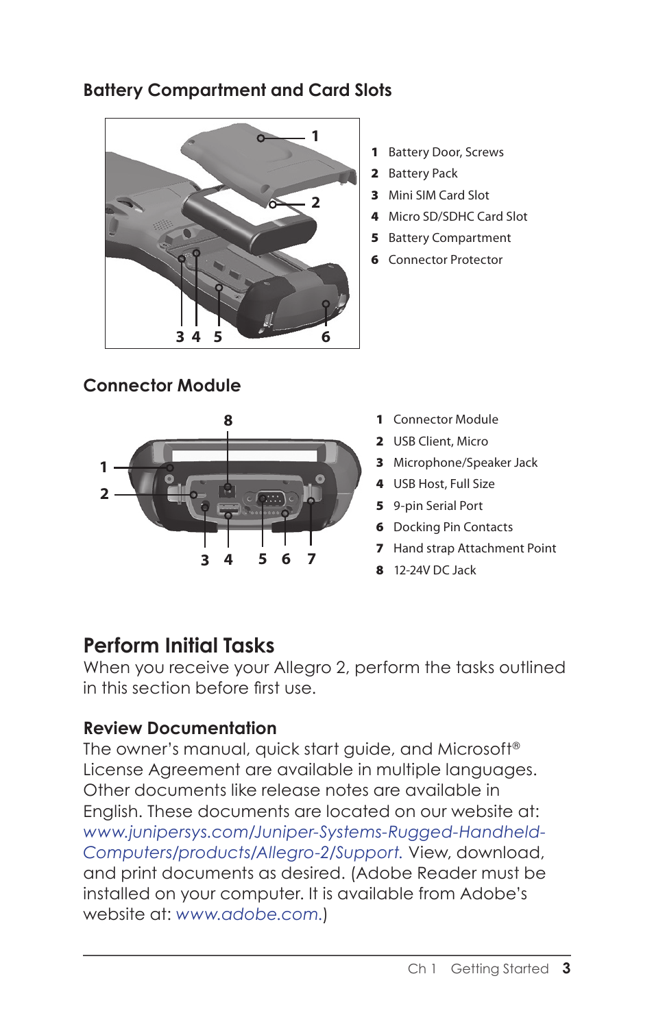 Perform initial tasks | Juniper Systems Allegro 2 User Guide User Manual | Page 7 / 119