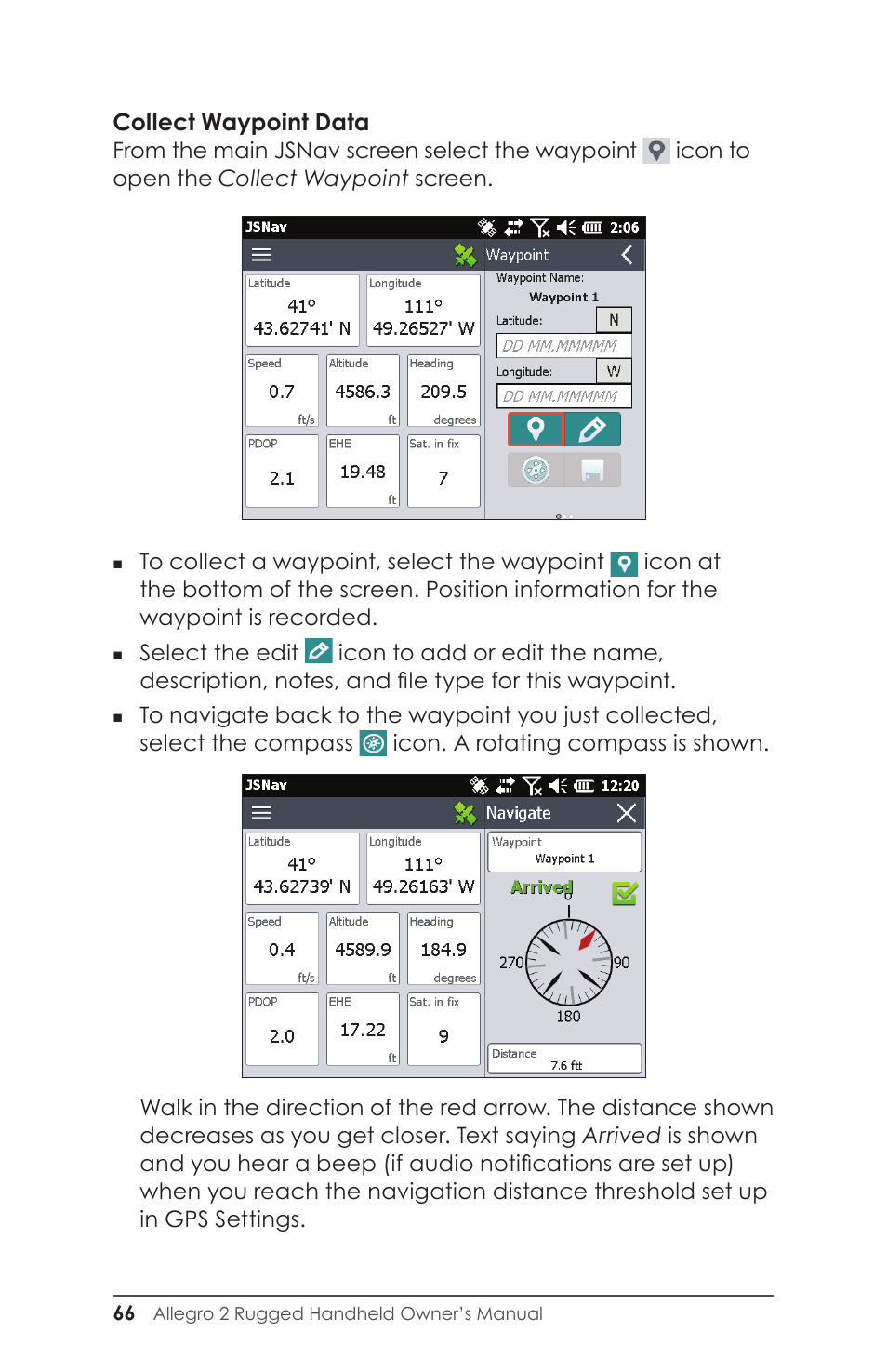 Collect waypoint data | Juniper Systems Allegro 2 User Guide User Manual | Page 70 / 119