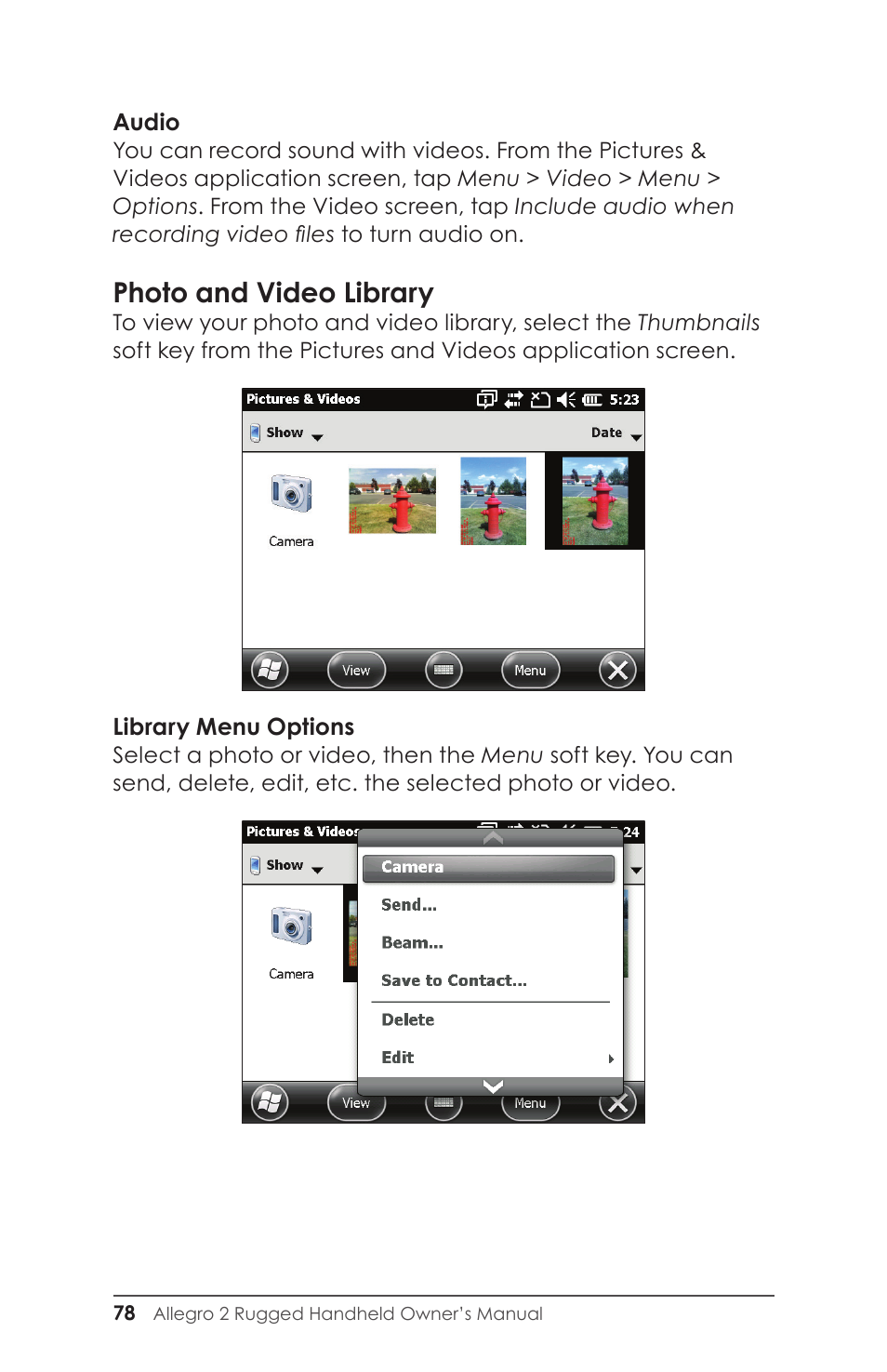 Photo and video library | Juniper Systems Allegro 2 User Guide User Manual | Page 82 / 119