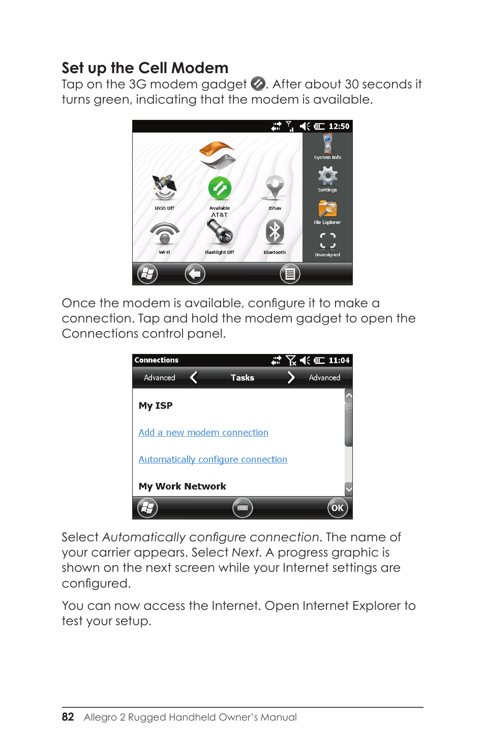 Set up the cell modem | Juniper Systems Allegro 2 User Guide User Manual | Page 86 / 119